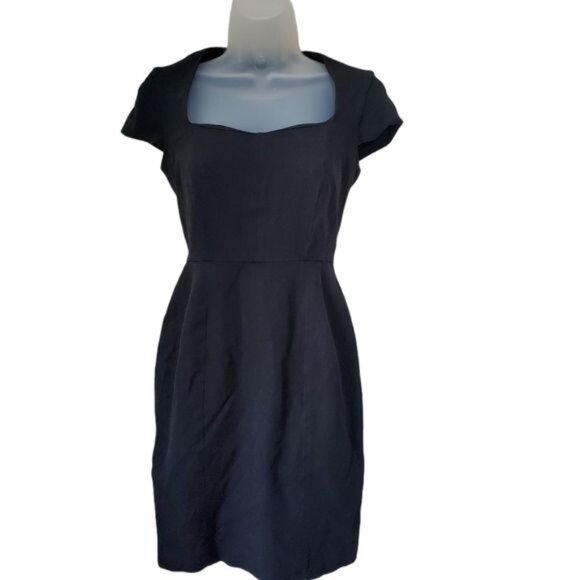 BANANA REPUBLIC Womens Dress‎ Size 2P Square Boatneck Black Cap Sleeves Sheath - Picture 1 of 12